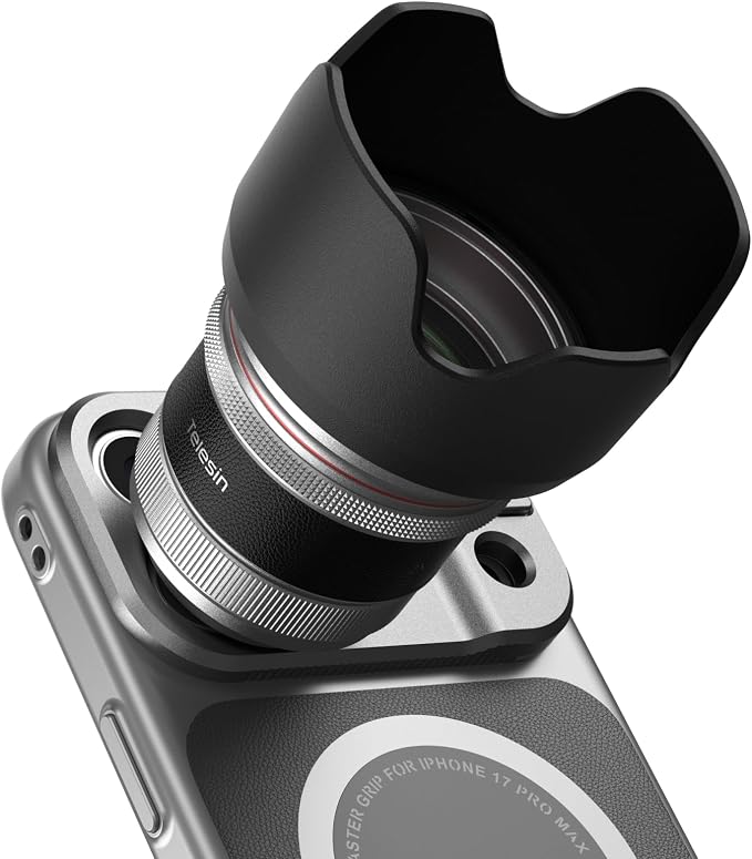 TELESIN 2X Telephoto Master Lens for iPhone 17 Pro Max with Hood/APP EIS | 105mm Authentic Portraits, 200mm Equivalent Optical Telephoto Extender for Wildlife/Sports/Concert Portrait Photography by telesin