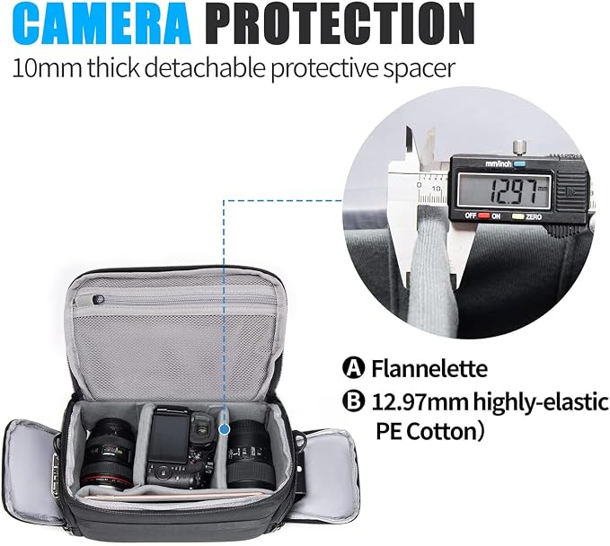 CADeN Compact Camera Shoulder Crossbody Bag Case Compatible for Nikon, Canon, Sony SLR/DSLR Mirrorless Cameras and Lenses Waterproof (1.0 L, Black) - Image 3