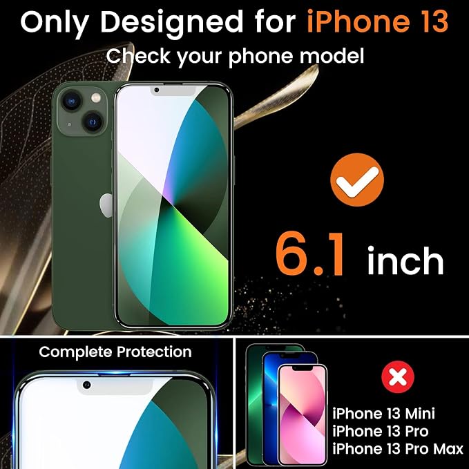 Lesakit 3+3 Pack Privacy Screen Protector for iPhone 13 6.1-Inch with 3 Pack Camera Lens Protector, Anti Spy Tempered Glass Film 9H Hardness Bubble Free Case Friendly - Image 2