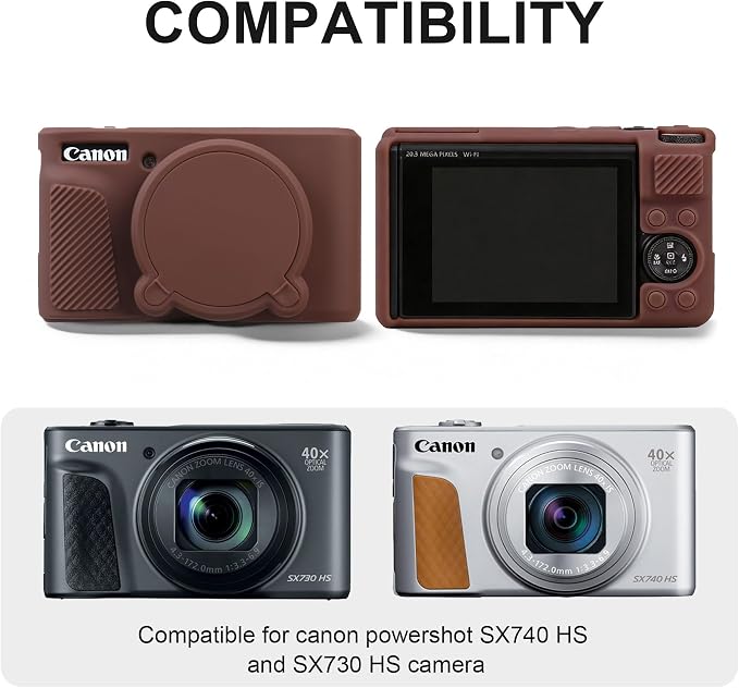 BOVKE Hard Case + Silicone Cover for Canon PowerShot SX740 HS Camera, Brown | SX740 SX730 Digital Camera Shockproof EVA Storage Bag & Soft Silicone Protective Case with Removable Lens Cover, Wrist Strap - Image 3