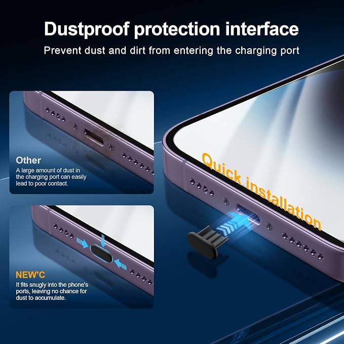 NEW'C 3x for iPhone 14 Pro Max Screen Protector (6.7 inches)+ 3x Camera Lens Protector, Sensor Protection + Dust Plug - Case Friendly Tempered Glass Film, Ultra Resistant - Image 6