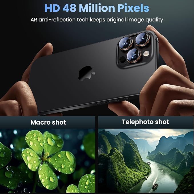 Uyiton for iPhone 17/16/15/14 (Pro Max & Pro) Camera Lens Protector | Unique Lines Text Design, Case-Friendly, Military-Grade Sapphire Glass Metal Camera Cover, Easy to Install, Black+Orange - Image 3