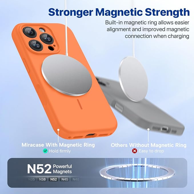 miracase Magnetic for iPhone 16 Pro Max Case, [Soft Anti-Scratch Microfiber Lining], Compatible with MagSafe, Liquid Silicone Case Shockproof Drop Protection Phone Case for 16 ProMax, Sunset Orange - Image 6