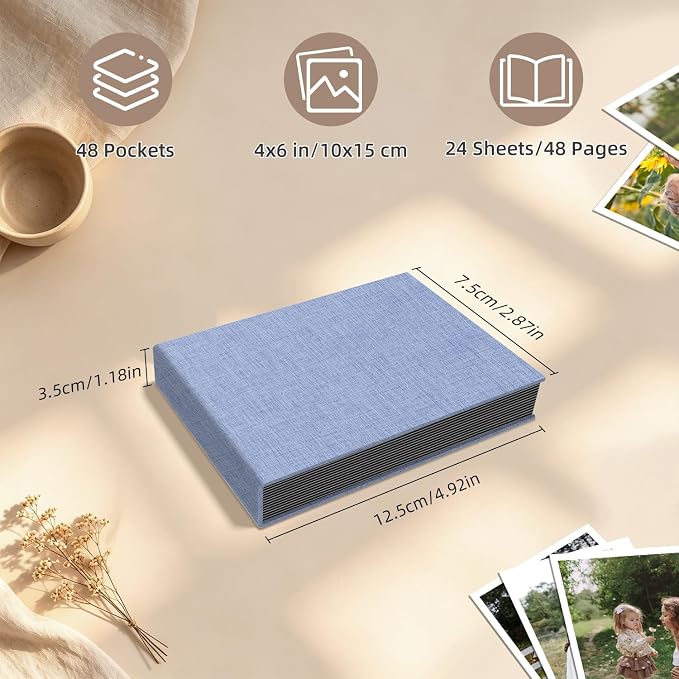 Popotop Photo Album 4x6 48 Pockets for Wedding Gifts,Linen Hardcover Picture Albums for Family Anniversary Baby Vacation Pictures - Image 3