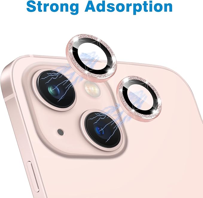for iPhone 13 Mini & iPhone 13 Camera Lens Protector, Bling Glitter 9H Tempered Glass Camera Cover Anti Scratch Shockproof Screen Protector Individual Ring - 2Pcs Glitter Pink - Image 4