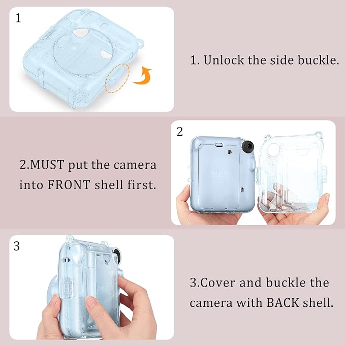 Fintie Protective Case for Fujifilm Instax Mini 12 Instant Camera - Crystal Hard Shell Cover with Upgraded Film Pocket for Storing Photos & Removable Shoulder Strap | Crystal Hard Shell Cover, Back Films Pocket, Adjustable Shoulder Strap, Scratch Pesis... - Image 5