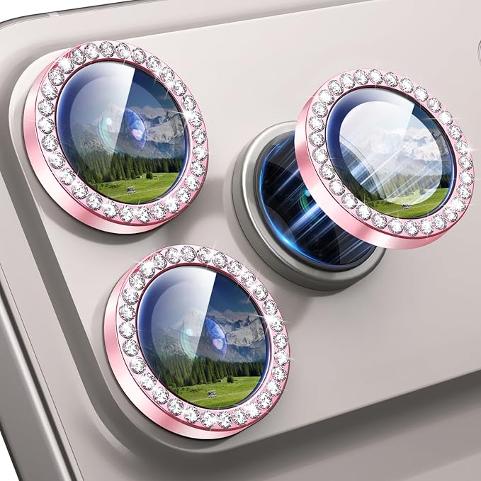iPhone 17 Pro/17 Pro Max Camera Lens Protector Bling Diamond, Pink | Individual Metal, 9H Hardness, Scratch Resistant, Shockproof, Drop Protection, Case Friendly, Stylish Accessories by Xfilm