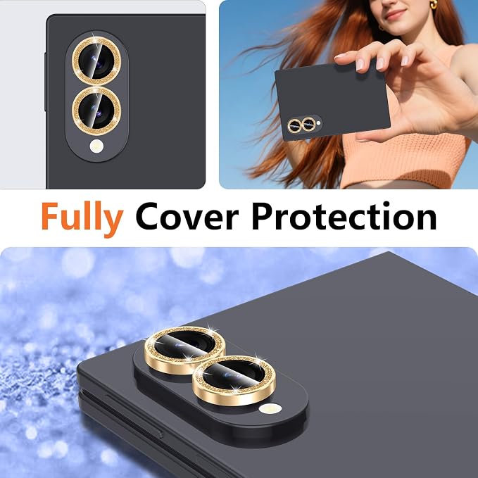 for Samsung Galaxy Z Fold 8 Camera Lens Protector, Individual Metal Ring Tempered Glass Lens Cover, [Strong Adsorption] Scratch Resistant Ultra-Thin HD Clear Lens Cover,1 Set-Gold Sparkly - Image 8