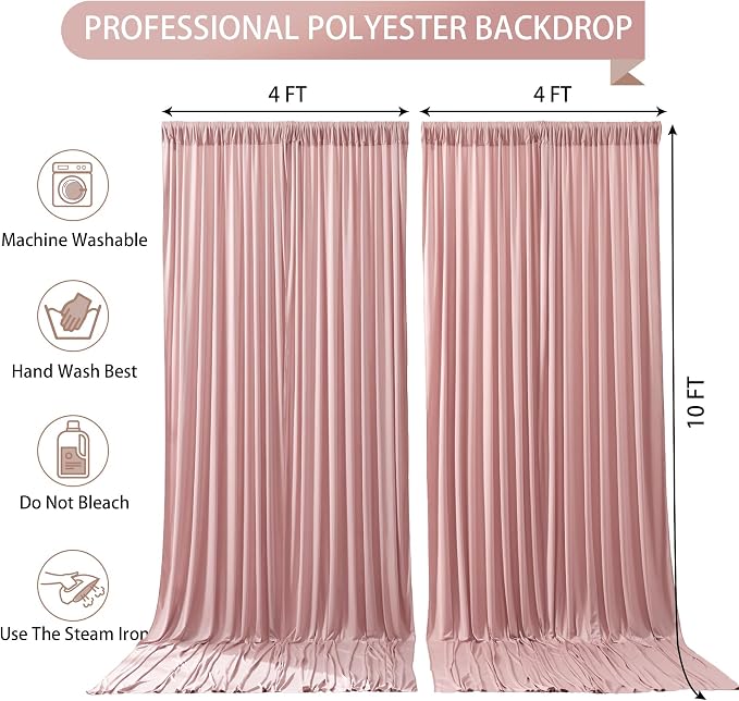 Rose Backdrop Curtains-Wrinkle-Free Polyester Photography Drapes Party Curtain Background for Baby Shower Wedding Decorations- 8 X10FT - Image 5