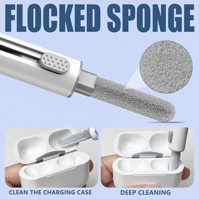 Inesore for AirPod Cleaning Kit, for Phone Earbuds Electronics (White) | Metal Tip, High-Density Soft Brush, Flocked Sponge Tip, 3 in 1 Design, Compact & Lightweight, Easy Operation, Easy to Carry - Image 3