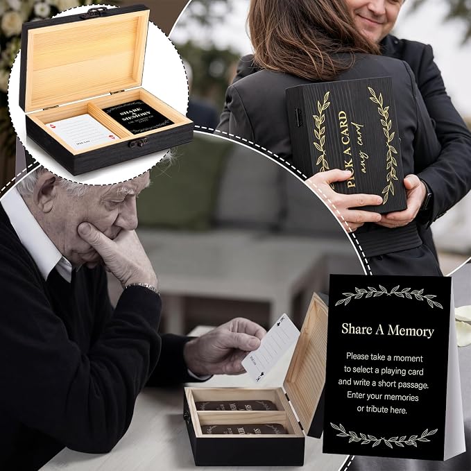 AceOrbit 57 Pcs Celebration of Life Memory Cards and Box Set | Share a Memory with Display Sign and Wooden Card Holder Box Memorial Table Card for Funeral Service Guest Book Alternative - Image 6
