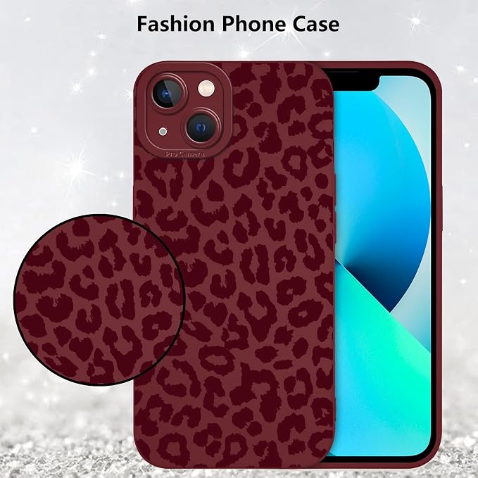 Cute Burgundy Cheetah Print Phone Case for iPhone 13 Mini 5.4" | Aesthetic Leopard Pattern Design Cover Full Camera Lens Protective Shockproof Soft Slim TPU Funda for Women Girls - Image 6