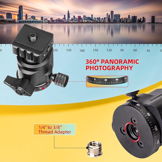 Zeadio Heavy Metal Tripod Kit: 1/4" Screw Adapter Tripod Mount for Travel | Recording | Vlog & Camera | iPhone Vlogging Kit & Camera Stand with 360° Ball Head - Image 6