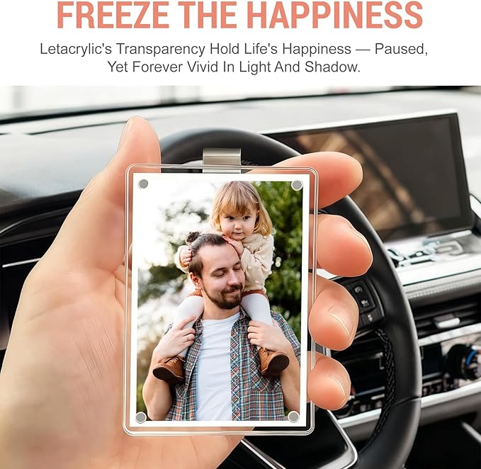 4Pcs Car Clip Picture Holder,Personalized Car Picture Frame,Acrylic Car Photo Holder,Magnetic Car Sun Visor Photo Clip,Visor Clip Photo Frame Hanging Decor Car Accessories for Mom Men Boyfriend Photos - Image 5