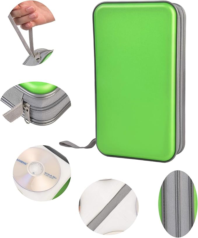 UENTIP CD Case,96 Capacity Hard Plastic DVD Case Holder for Car Home Travel | CD DVD Storage,Zipper Closure,Scratch-Resistant Sleeves,Stay Away Dust and Damp,Storage Music Video Gaming Discs Blu-ray - Image 3