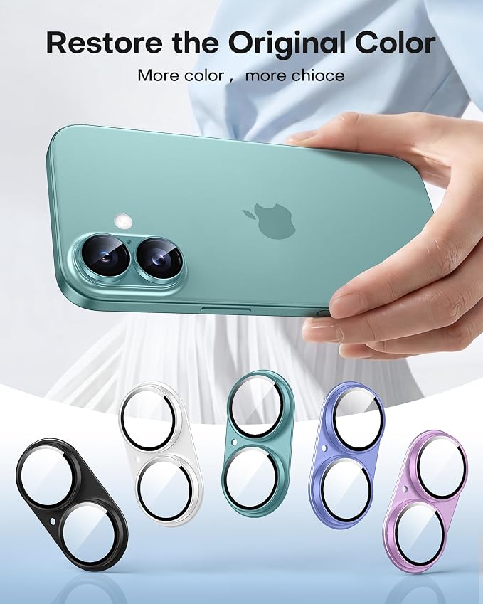TAURI 2 Pack for iPhone 16/iPhone 16 Plus Camera Lens Protector, Teal | Full Coverage Military-Grade Shatterproof, Upgrade AR Anti-Reflection Ultra Clear Transmission & Case Friendly - Image 6
