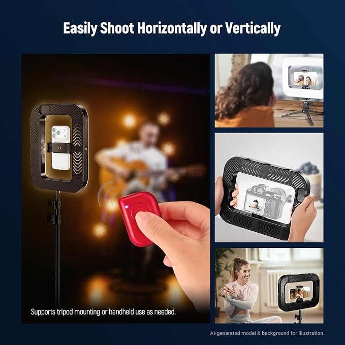 NEEWER Entry Level Version Phone Video Rig with Light, Handheld Stabilizer with 20W Bi Color LED Square Ring Light, 3 Cold Shoes/5200mAh Battery/CRI80+ for Selfie Streaming Vlog Recording, NL200B - Image 5