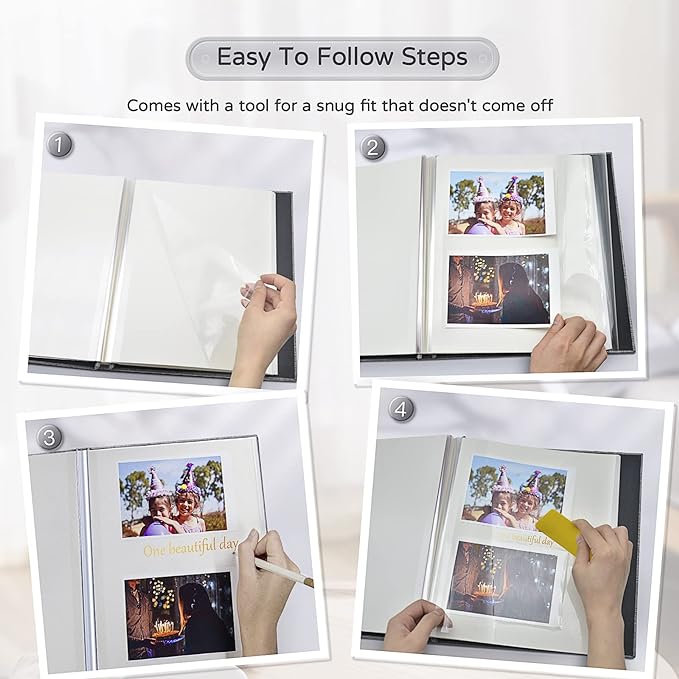 Popotop Large Photo Album Self Adhesive 4x6 5x7 8x10 Scrapbook Album DIY Picture Book,Gifts for Mom,Family Baby and Wedding,with Metal Pen and Plastic Board - Image 4