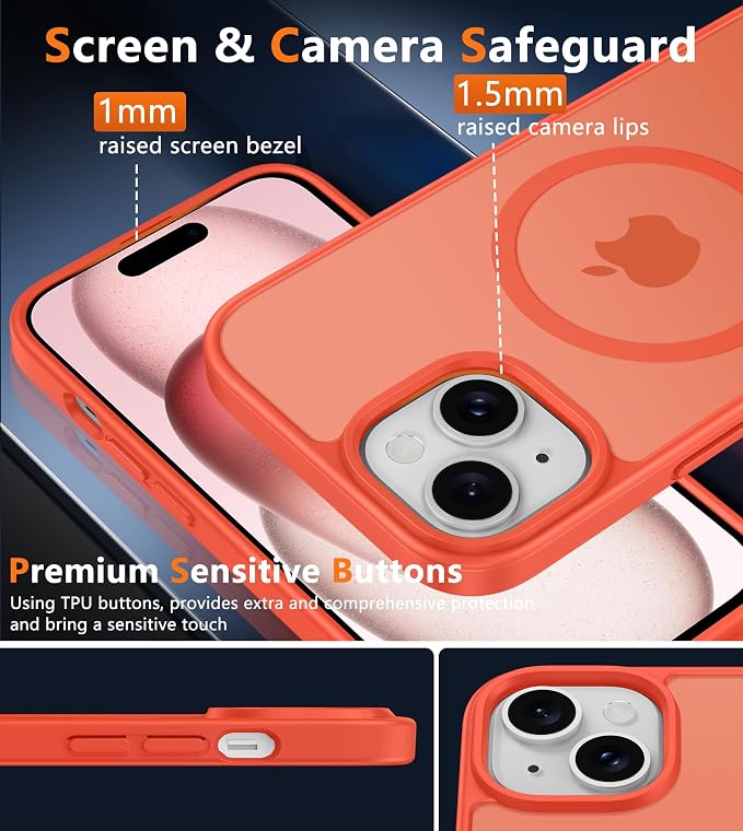 FNTCASE for iPhone 15/14/13 Case, Fit for Magsafe, Glass Screen Protector | Translucent Matte, Magnetic Phone Cases, 14FT Military Grade Drop Protection, Slim Shockproof Protective Cover, Orange - Image 6