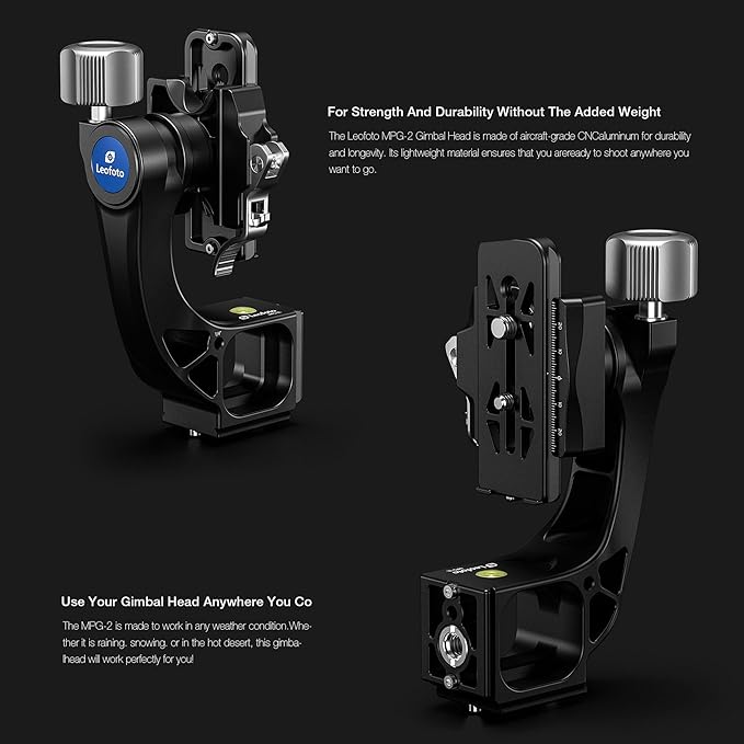 Leofoto Monopod Gimbal Head for Camera, Professional Aluminum Alloy Tripod Head with Arca-Swiss Dovetail Quick Release Plate, 360° Panoramic Shooting for DSLR Camera Up to 48lbs/22kg (MPG-02L) - Image 2