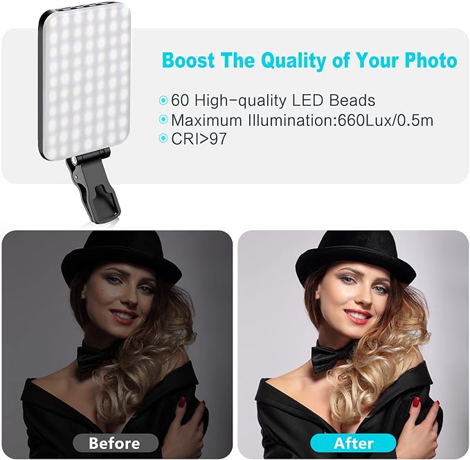 Anautin 60 LED 2200mAh Rechargeable Selfie Light, 7 Modes, 10-Level Brightness, Portable Clip on Light for Phone/Tablet/Laptop, Zoom Call Vlog Makeup TikTok Video Fill Light - Image 5