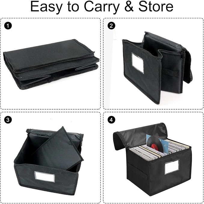 Vinyl Record Storage Box, Waterproof Organizer Storage with Lid & Handles for 60 (7-inch) Single Records, Foldable Organizer for Valuable Album Collection - Image 4