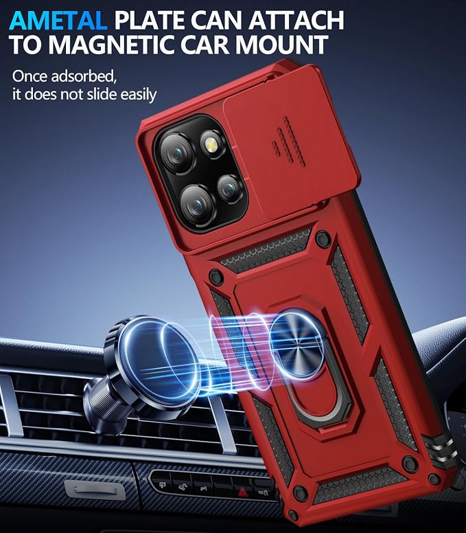 Taisairu for Motorola Moto G Power 2026/G Power 2025 Case with Screen Protector & Slide Camera Lens Cover, Built-in Ring Stand Cover for Moto G Power 2025/Moto G Power 2026 Case (Red) - Image 5
