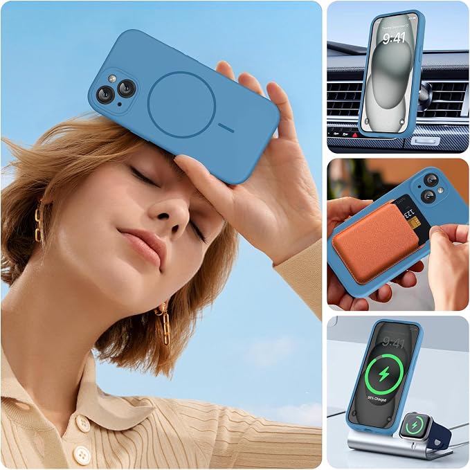 Miracase Silicone & Magnetic for iPhone 15 Plus Case, Capri Blue | Compatible with MagSafe, Soft Microfiber Lining, Liquid Silicone Case Shockproof Drop Protection Phone Case for 15 Plus - Image 7