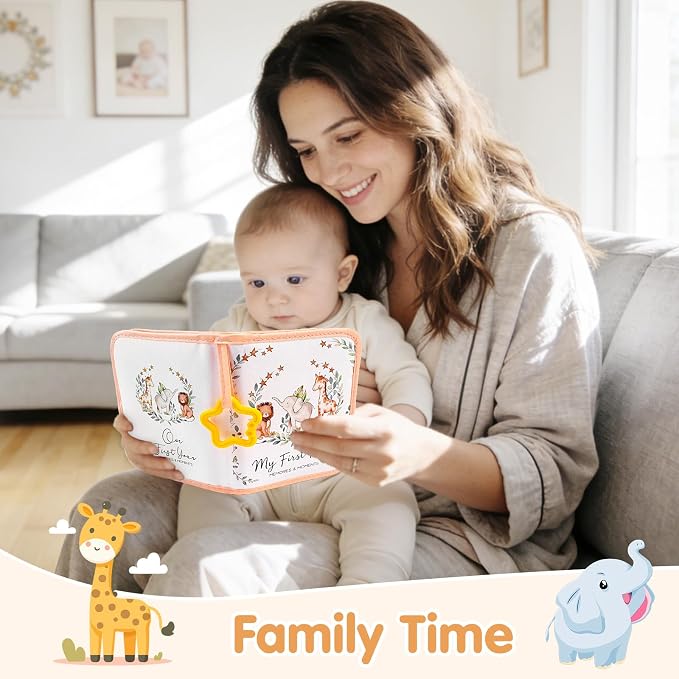 Baby Photo Album, My First Photo Album for Baby & Toddler, Peach | 17 Photo Slots(4×6"), Soft Anti-Scratch Edges, Shatterproof Safety Mirror, Star Hanging Hook, Family Memory Keepsake Book - Image 5
