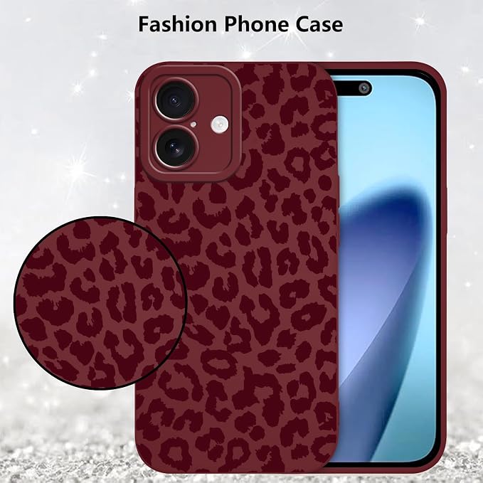 Cute Burgundy Cheetah Print Phone Case for iPhone 17 6.3" | Aesthetic Leopard Pattern Design Cover Full Camera Lens Protective Shockproof Soft Slim TPU Funda for Women Girls - Image 6