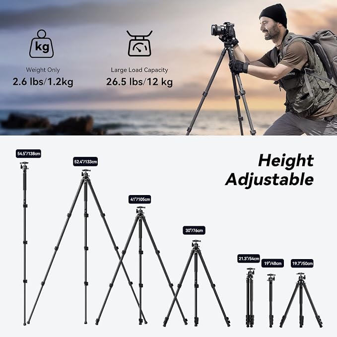 SmallRig AP-10 52.4" Carbon Fiber Camera Tripod Max. Payload 11lb | 360° Ball Head, Detachable Monopod, Lightweight & Compact, Quick Release Plate For Arca - Image 3
