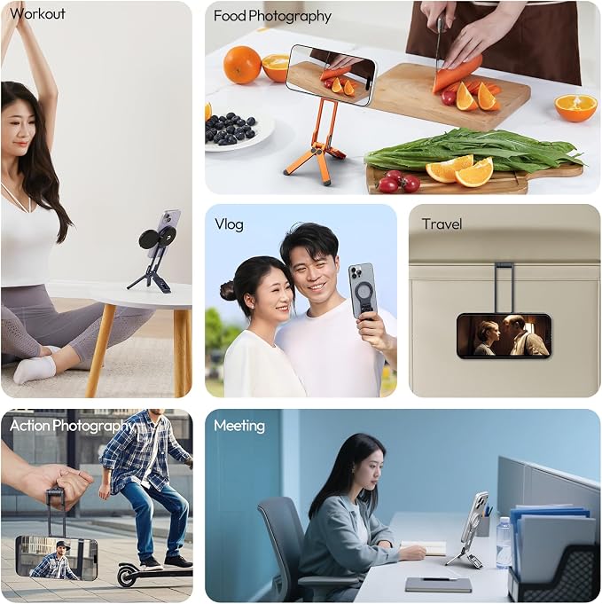 ULANZI MA38 Magnetic Phone Tripod for iPhone, Portable Phone Holder Orange | Portable Phone Tripod for Magsafe w Foldable Hook Double-Sided 1/4'' Screw for Travel Vlog Selfie iPhone 17/16/15/14/13 - Image 8