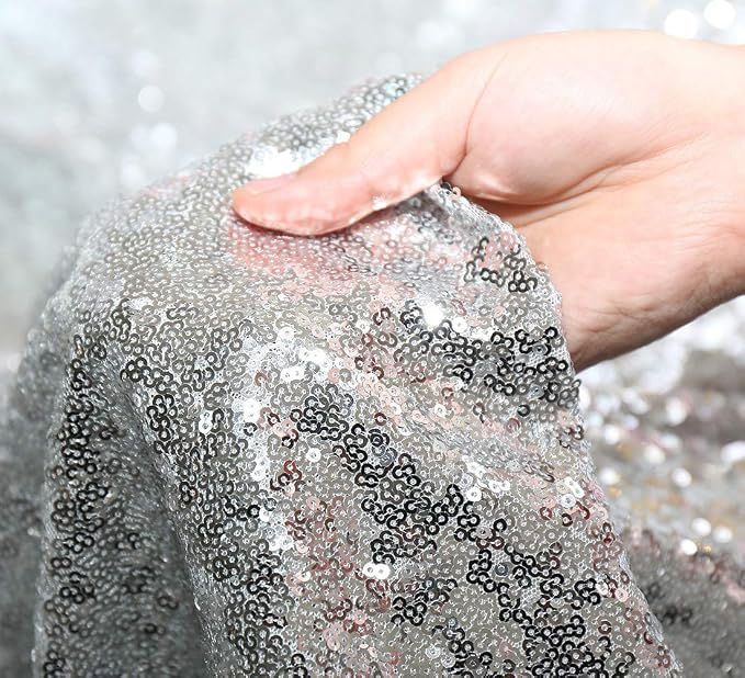 Poise3EHome Silver Sequin Backdrop Curtains,2ft x 8ft Sequin Photography Backdrop Curtain 2 Panels for Party Decoration - Image 5