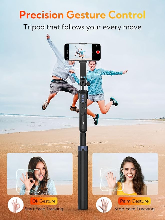 70" Auto Face Tracking Phone Tripod for iPhone w/Remote UTK-01 | For iPhone & Android, 360° Rotation, No App Needed, Remote Control, Gesture Control, Extendable Selfie Stick,1/4"Screw Mount - Image 2