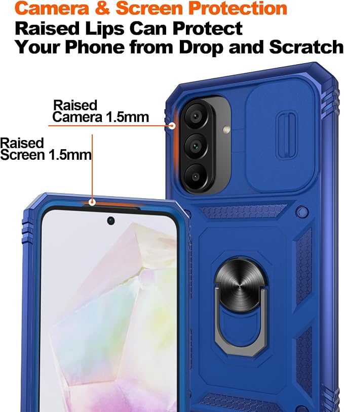 Gritup for Samsung Galaxy A36 5G Phone Case: A36-5G Phone Case with 2*Screen Protector, Magnetic Stand & Slide Camera Cover, Shock Proof Military-Grade Funda para A 36 Cover, Blue - Image 4
