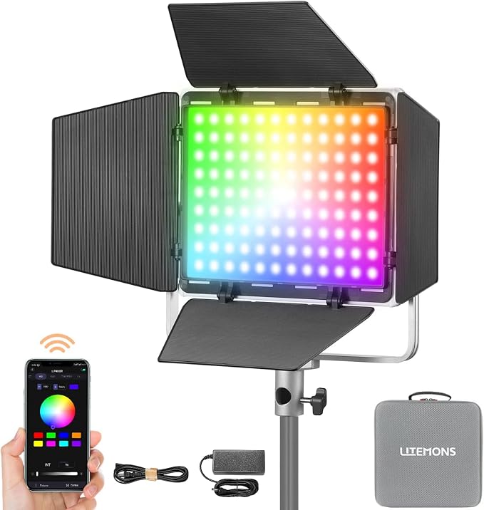 Godox LP400R RGB LED Video Light with Barndoor, 36W 1800K-10000K 6480Lux LED Panel Light with 14 FX Effects APP Control CRI/TLCI 96+ Dimmable 0-100% Studio Soft Lights for Photography by GODOX