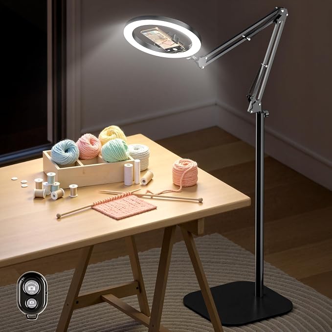 LUXSURE Ring Light Tripod for iPhone with Light, Overhead Phone Mount with Phone Holder, Adjustable Ring Light with Stand and iPhone Tripod for Video Recording,Cooking,Painting,TikTok,YouTube by LUXSURE