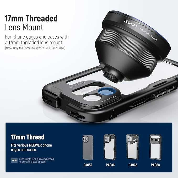 NEEWER HD 85MM Telephoto Phone Lens Only for 17mm Thread Backplate, LS-59 | 2.5X Magnification, Compatible with SmallRig NEEWER iPhone Samsung Phone Cage Case with 17mm Lens Adapter - Image 7