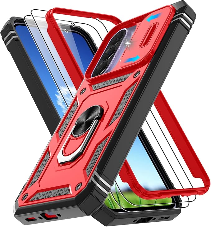 Gritup for Galaxy A37 5G Phone Case: Samsung A37 5G Case with 2*Screen Protector, Magnetic Stand & Slide Camera Cover, Shock Proof Military-Grade para Galaxy A 37 Phone Cover, Red+Black by Gritup