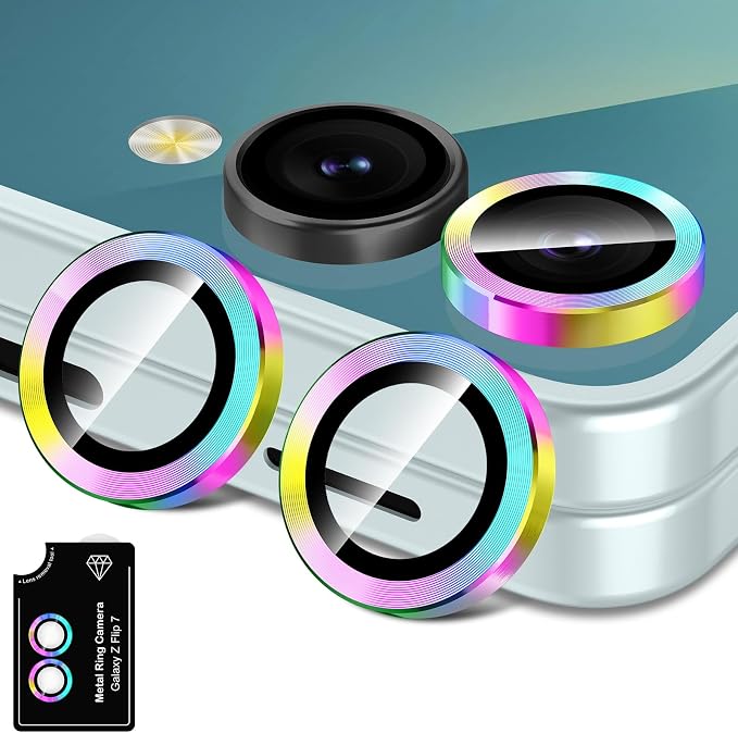 for Samsung Galaxy Z Flip 7 Camera Lens Protector, Individual Metal Ring Tempered Glass Lens Cover, [Strong Adsorption] Scratch Resistant Ultra-Thin HD Clear Lens Cover, 1 Set-Colorful by Btscase