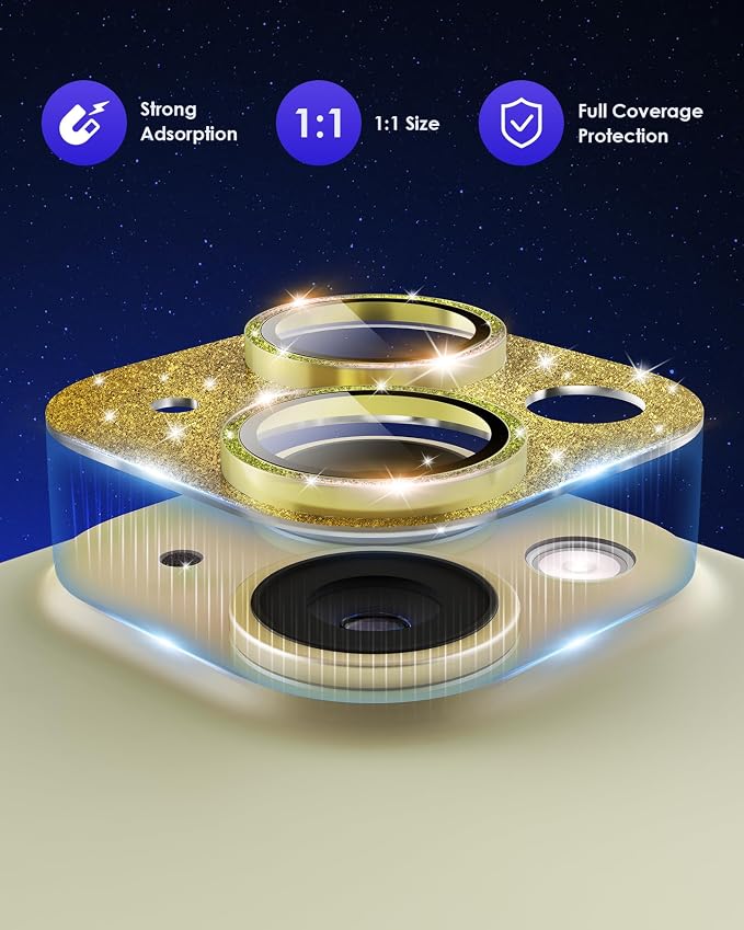 Compatible for iPhone 15/ iPhone 15 Plus/iPhone 14/ iPhone 14 Plus Camera Lens Protector GL-Plus Aluminium Alloy Ring 9H Tempered Glass Screen Camera Cover GL-Gold - Image 2