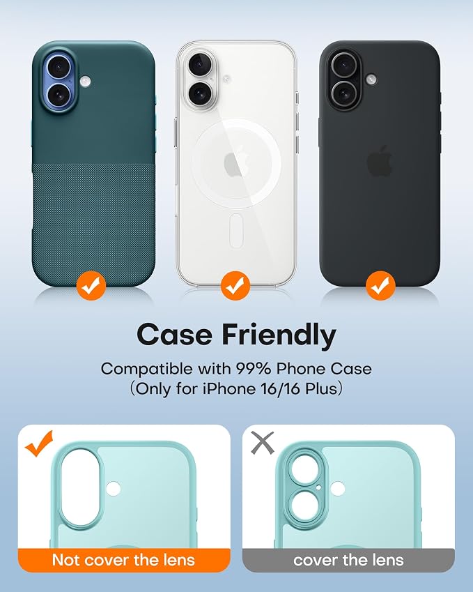 TAURI 2 Pack for iPhone 16/iPhone 16 Plus Camera Lens Protector, Teal | Full Coverage Military-Grade Shatterproof, Upgrade AR Anti-Reflection Ultra Clear Transmission & Case Friendly - Image 3