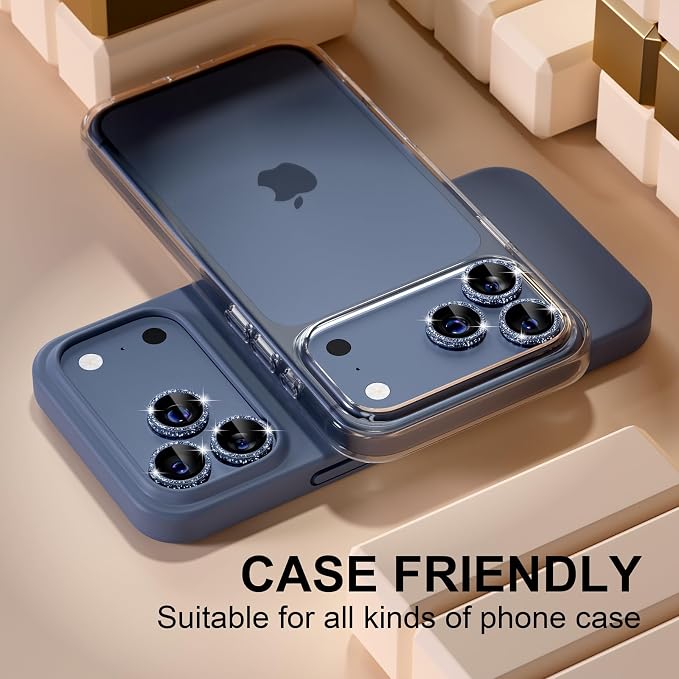 Misea Camera Lens Protector for iPhone 17 Pro Max/17 Pro, Deep Blue Glitter | Bling Upgraded Look, 9H Tempered Glass Individual Metal Camera Cover, Anti-Scratch, for iPhone 17/16/15/14 Pro Max/Pro - Image 6