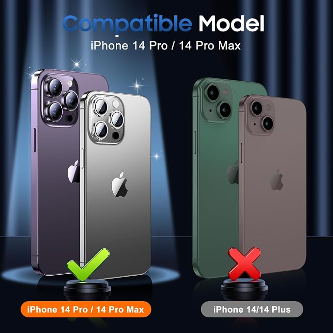 UniqueMe for iPhone 14 Pro Max/14 Pro Camera Lens Protector-Glitter Silver | 3 Pack-Acrylic, Not Glass, Case Friendly, Scratch-Resistant, Night Shooting Mode - Image 7