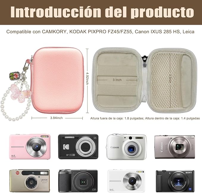 STARGAZ Digital Camera Case,suitable for camera case small such as CAMKORY/KODAK PIXPRO FZ45/FZ55/Canon PowerShot ELPH/HS,Leica,etc.Compact digital camera bag, can also store such as SD cards(Pink) - Image 3