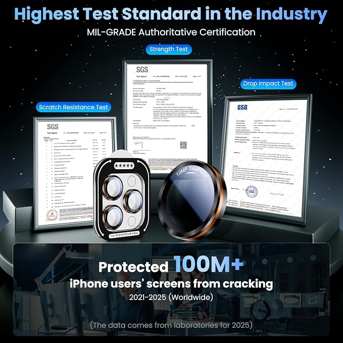Uyiton for iPhone 17/16/15/14 (Pro Max & Pro) Camera Lens Protector | Unique Lines Text Design, Case-Friendly, Military-Grade Sapphire Glass Metal Camera Cover, Easy to Install, Black+Orange - Image 6