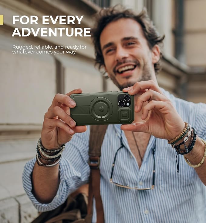 Dexnor for iPhone 15 Case with Slide Camera Cover & Adjustable Kickstand, Compatible with MagSafe, Rugged Shockproof Bumper Cases Heavy-Duty Magnetic Protective Cover,6.1 inch,Army Green - Image 7