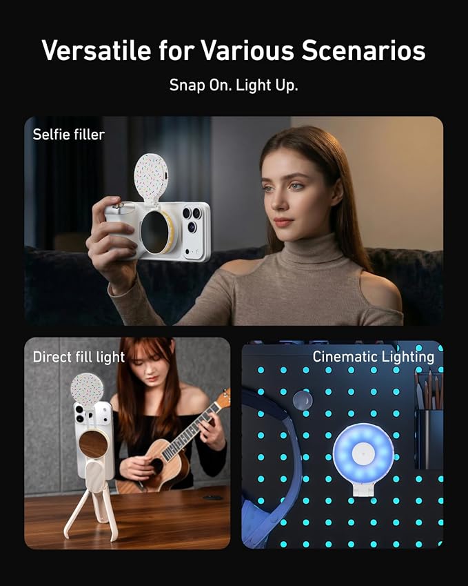TELESIN Magnetic Phone Camera Grip & 360° RGB Magnetic Selfie Light Kit | Fun Shot Phone Selfie Grip Creator Kit for iPhone Magsafe & Android Selfies/Photography/TikTok/Zoom Calls/Video - Image 7