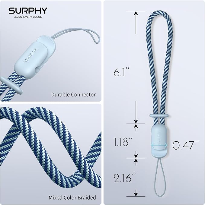 SURPHY 2 Pack Phone Lanyard, Phone Wrist Strap for Case, Camera Wrist Strap | Ultra-Light 2-Color Braided Phone Strap, Cellphone Charm Strap, Anti-Lost Wrist Lanyard for Women and Men, Cloud Blue Gray - Image 5