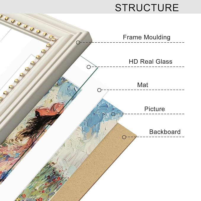 8x10 Picture Frame in Beige with Classic Gold Beaded Border, Solid Wood with Real Glass, Display 8x10 Photos Matted to 5x7, Vertical and Horizontal Desk Tabletop or Wall Hanging - Image 5